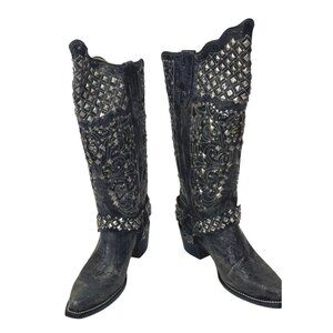 Vintage‎ Ferrini Women's Size 6 Black Leather Studded Western Boots